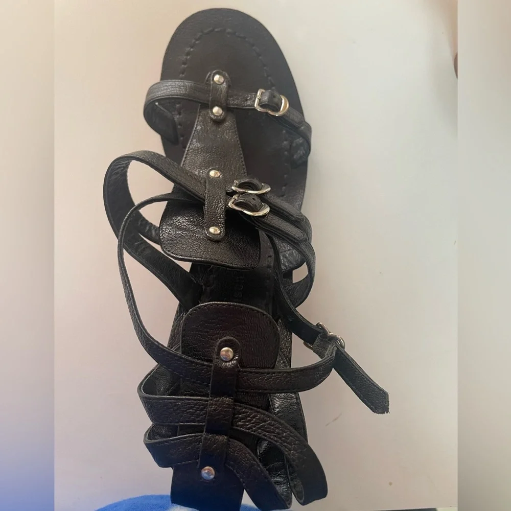 Sigerson Morrison Women’s Greek Black Leather Wood Heel Sandals - Picture 15 of 16